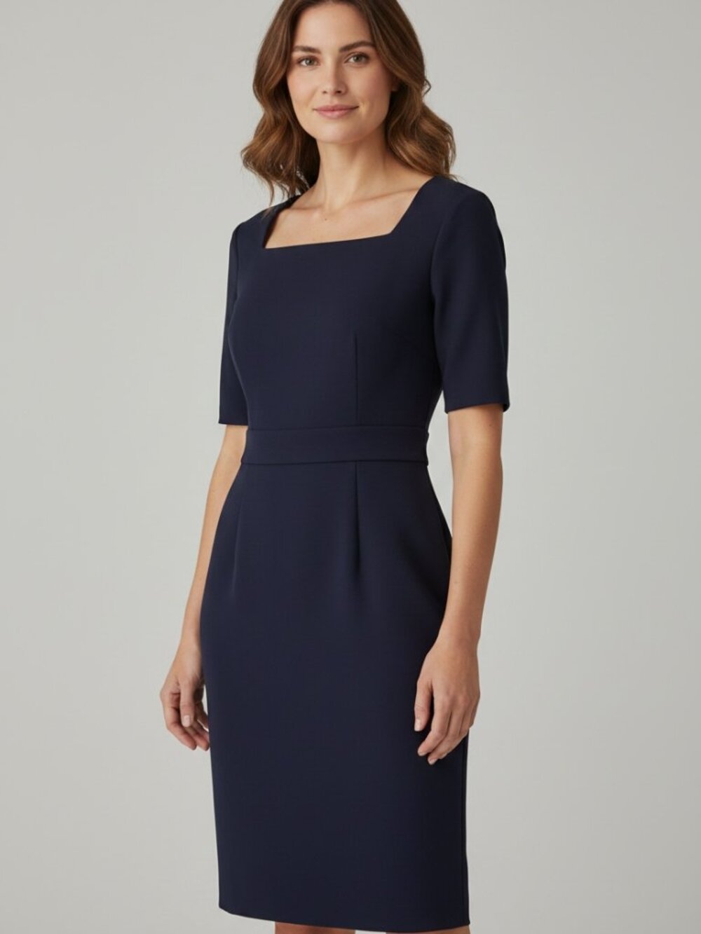 Ann Taylor Petite 14 Petite Navy Blue Square Neck Sheath Dress Career Work